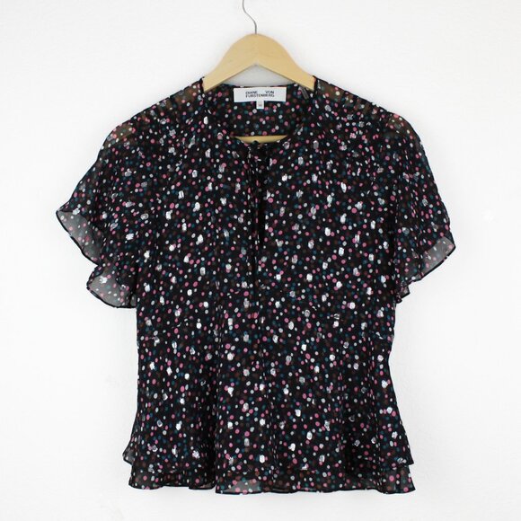 NEW Diane von Furstenberg DVF Mildred Silk-Blend Peplum Top- Work Weekend Style - Picture 3 of 14